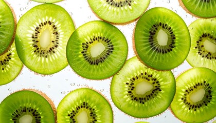 Fototapeta premium Product Studio Photo Juicy Kiwi Slices Floating in Air, Fresh and Vibrant