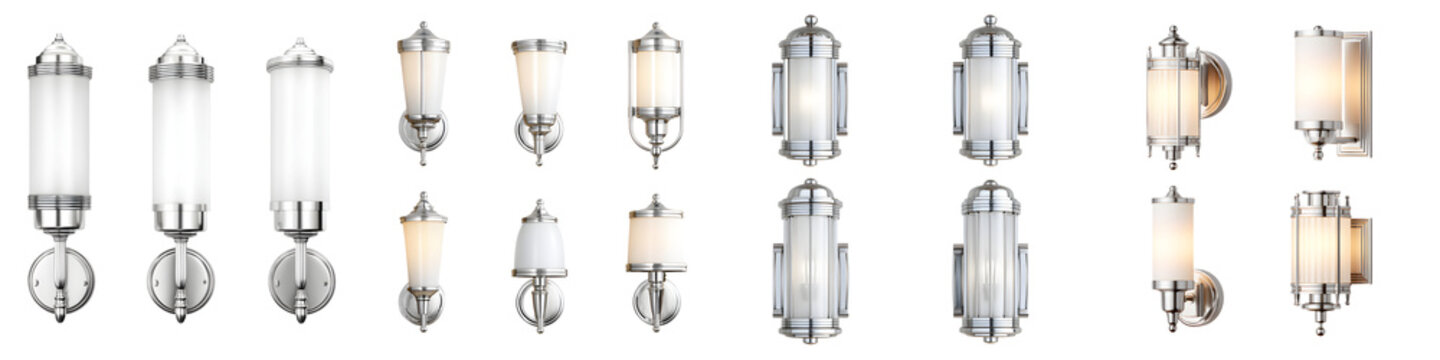 Variety of modern chrome and glass wall sconce lighting fixtures