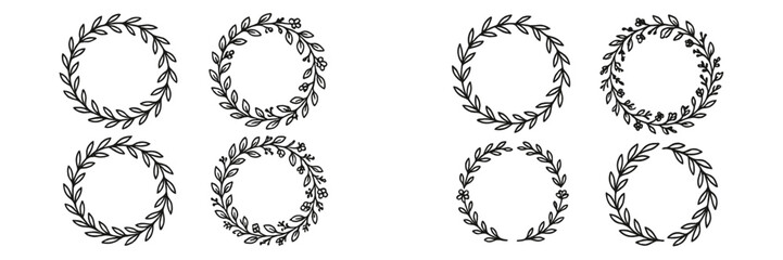 Elegant floral wreath outlines suitable for design projects and crafts