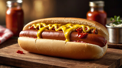 Classic Grilled Hot Dog with Mustard and Ketchup 