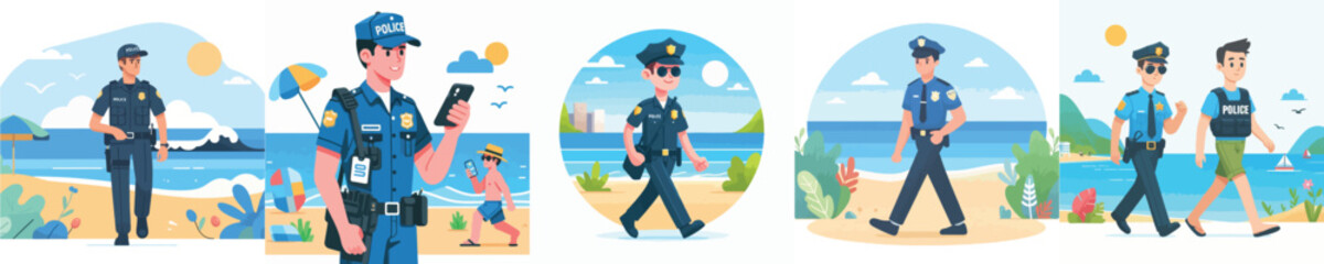 police vector walking on the beach