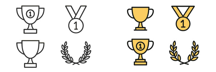 Winning trophies and medals designed in a simple, modern style