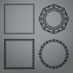 Set of decorative frames Elegant vector element for design in Eastern style, place for text. Floral black and gray borders. Lace illustration for invitations and greeting cards
