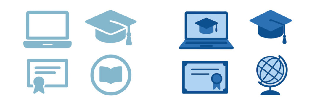 Digital education symbols representing learning, graduation, and academic achievement in modern classrooms