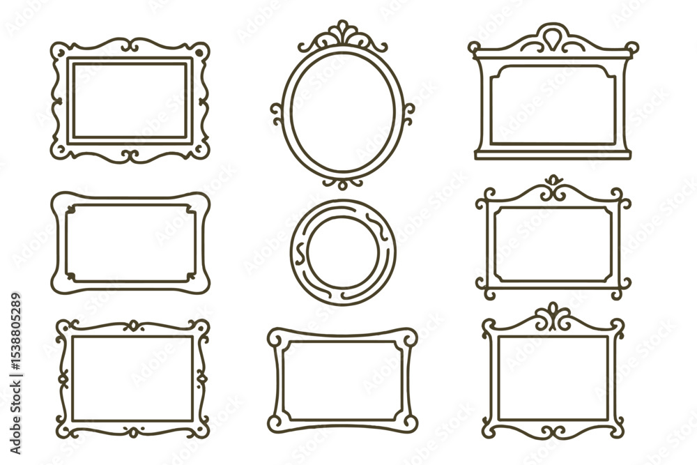Poster decorative frames collection suitable for art display, showcasing various shapes and styles for crea