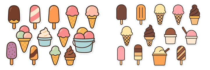 Colorful ice cream cones and popsicles displayed against a simple background perfect for summer treats and sweets
