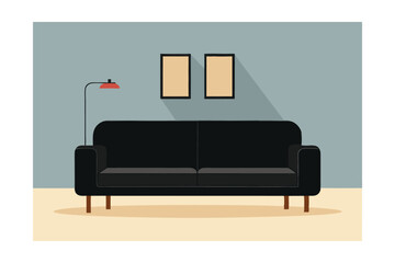 Modern Minimalist Living Room Interior Design Black Sofa, Simple Decor