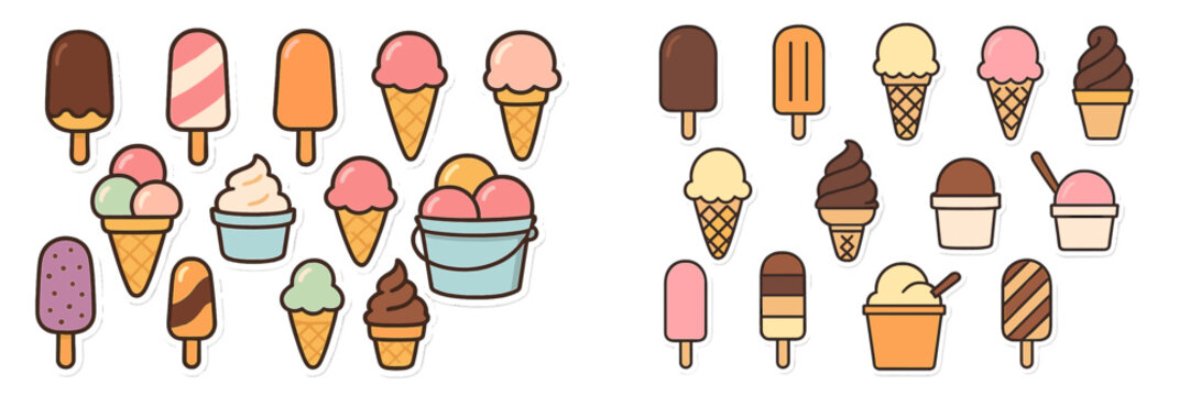 Colorful ice cream cones and popsicles displayed against a simple background perfect for summer treats and sweets - Powered by Adobe