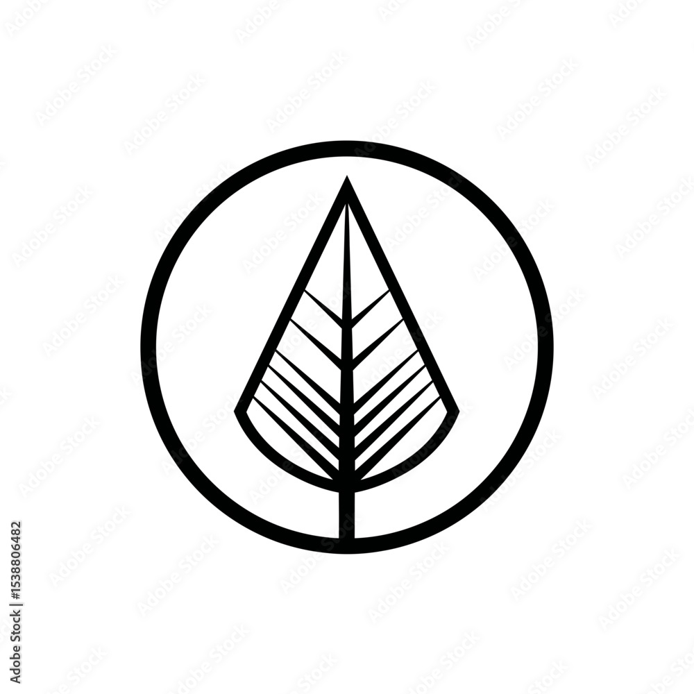 Poster abstract leaf design grows inside graphic simple circle design
