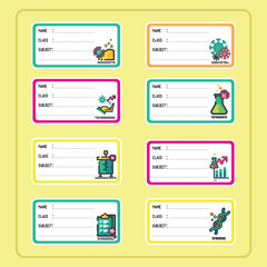 Colorful Science Themed Name Tags for Students. Notebook Labels.