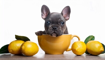 french bulldog in teacup with lemons