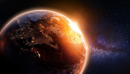 Naklejka premium fiery earth in space