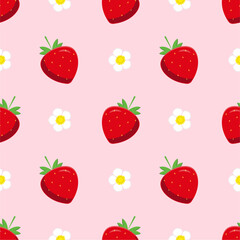 Seamless pattern with cute strawberry.