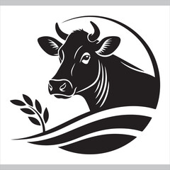 Black and white cow and bull head vector illustration on farm animal background