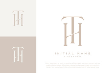 TH HT initial letter handwriting and luxury logo