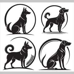 Black animal silhouettes including cats dogs and other wild and farm animals in vector style