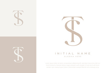 TS ST initial letter handwriting and luxury logo