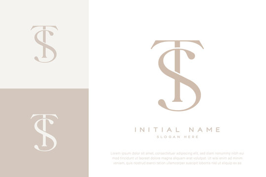 TS ST initial letter handwriting and luxury logo