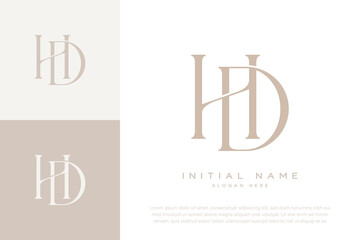 HD DH initial letter handwriting and luxury logo