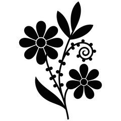Obraz premium Black and White Floral Design Featuring Two Large Daisies Smaller Daisy and Swirling Element Stylized Botanical