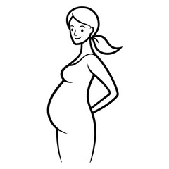  Happy Pregnant Woman Line Art