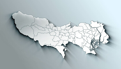 Modern Map of Tokyo Japan Prefecture with Borders