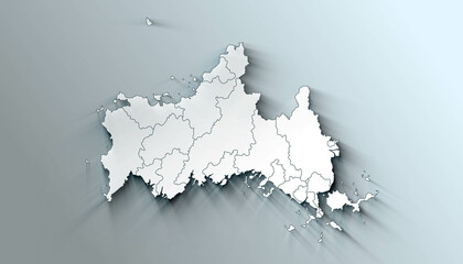 Modern Map of Yamaguchi Japan Prefecture with Borders