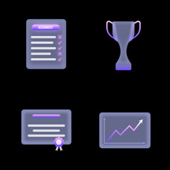A trophy, a certificate, and a graph