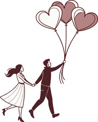 Romantic Valentines Day Illustration Design. Love Theme Illustration for Valentines Day. Valentines Day Couple and Heart Elements. Beautiful Valentines Day Love Scene. Valentines Day Celebration