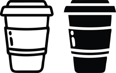 Minimalist Line Art Disposable Coffee Cup Icon – Vector Black and White Illustration