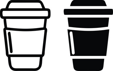 Minimalist Line Art Disposable Coffee Cup Icon – Vector Black and White Illustration