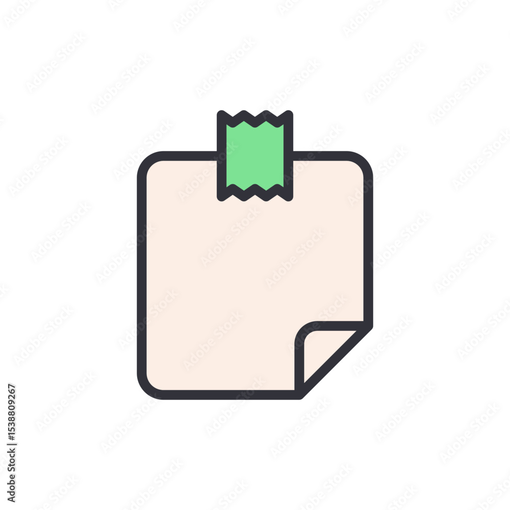Poster minimalist sticky note with tape isolated on a transparent backdrop