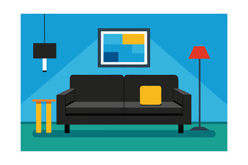 Modern Living Room Interior Design Elegant Sofa, Lamps, and Abstract Art