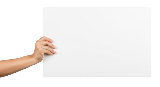 Hand Holding a Blank White Cardboard Sign Isolated On Black Background