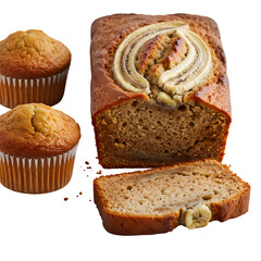 GoldenBrown Banana Bread and Mini Muffins A Delicious Duo isolated on transparent baackground