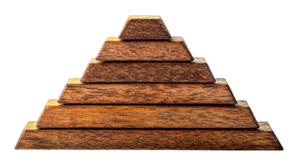 Wooden pyramid with layered structure on black