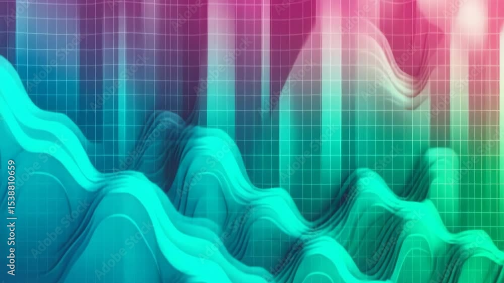 Poster vibrant digital waveform visualization with colorful 3d graphs