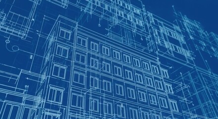 Fototapeta premium Architectural Building Blueprint Design With A Technical Drawing Concept