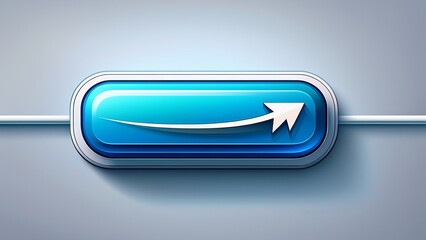 Glossy Blue Button with White Arrow and Curved Trail Design for Website, App, or UI Element on a Gray Background - Progress, Direction Concept