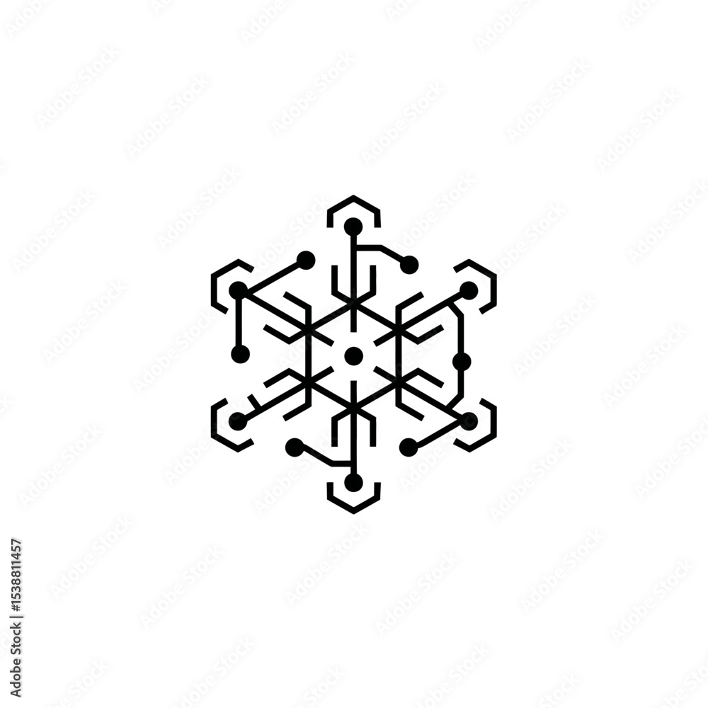Poster complex snowflake connects digitally isolated on white background