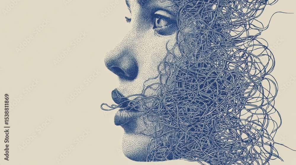 Aufkleber tangled thoughts transforming into calm and organized lines representing clarity and serenity