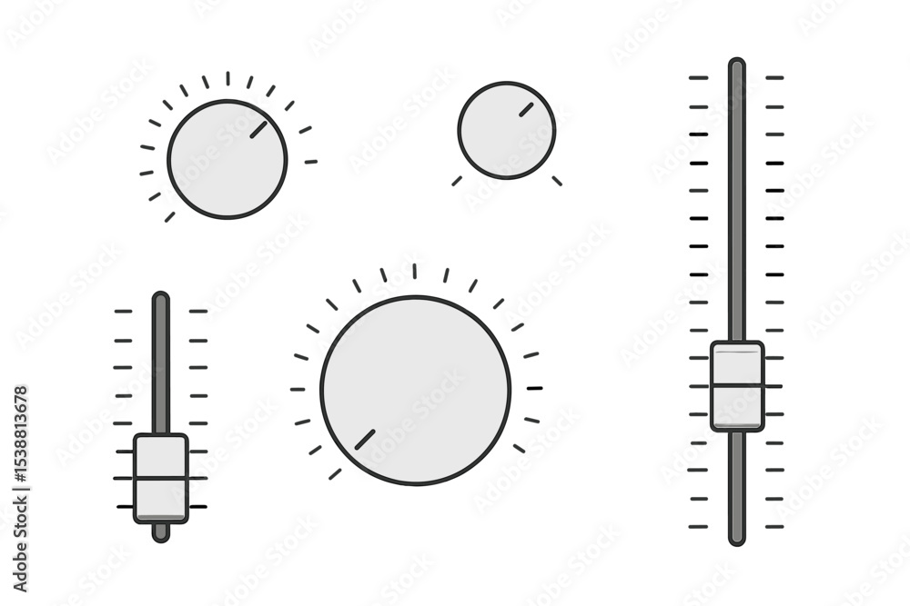 Poster design elements including knobs, sliders, and dials for user interface in modern application develop