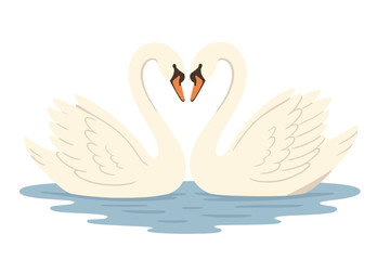 Swans forming a heart shape on calm water during a serene daylight moment, symbolizing love and unity