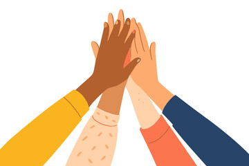 Collaborative teamwork is celebrated with diverse hands joining together in unity during a community activity