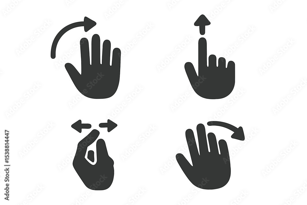 Poster directional hand gestures used for navigation and control on touchscreen devices in various interfac