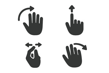 Directional hand gestures used for navigation and control on touchscreen devices in various interfaces