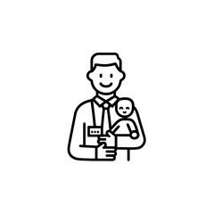 Smiling father holds baby infant indoors family icon