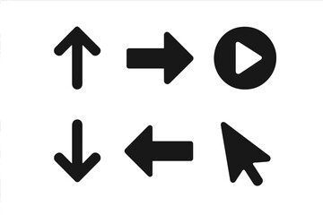 Directional symbols and play icon arranged in a grid pattern for interactive design and navigation purposes