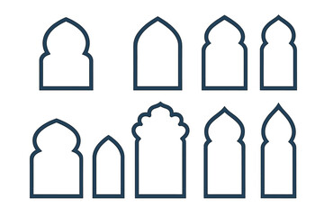 Unique architectural outlines of traditional arches from various cultures in a modern design style