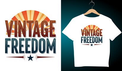 Vintage Freedom T-Shirt Design: Retro Sunburst Graphic Tee for Patriotic Style, Apparel Mockup, Men's & Women's Fashion, American Pride Clothing